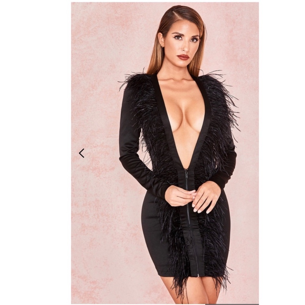 House of CB black feather dress size XS